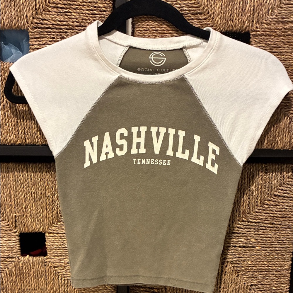 Social Culture Nashville Graphic Crop Top - White and Gray
